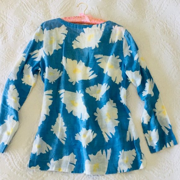 RARE! ISLAND COMPANY Tunic 100% Linen Caftan Floral Print Palm Beach Farm Rio M - Picture 4 of 9